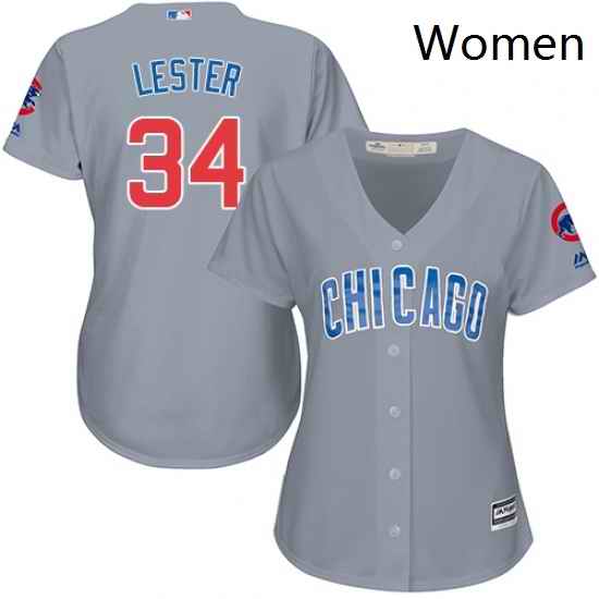 Womens Majestic Chicago Cubs 34 Jon Lester Replica Grey Road MLB Jersey
